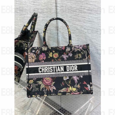 Dior Medium Book Tote Bag in Black Multicolor Jardin Botanique Embroidery 2022