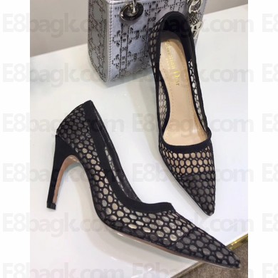 Dior Heel 9.5cm D-Choc Pumps High-Heeled Shoe In Black Mesh 2018