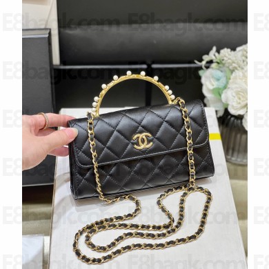 Chanel Clutch with Chain in Lambskin and Imitation Pearls AP3512 black 2023(original quality)