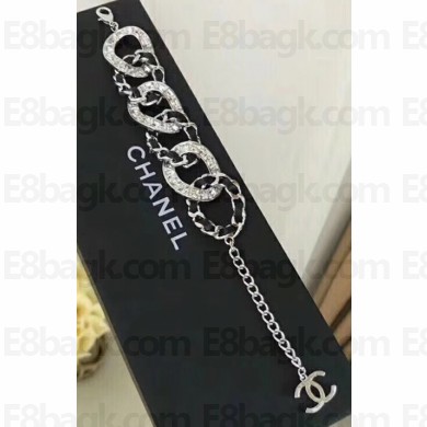 Chanel Leather and Crystal Interlock Bracelet Silver/Black 2018