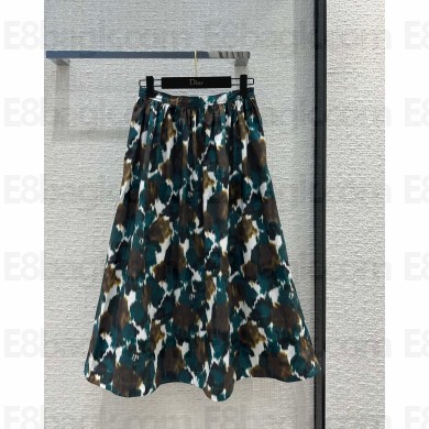 DIOR green Multicolor Cotton and Silk Poplin with Dior Roses Motif Flared Mid-Length Skirt 2023