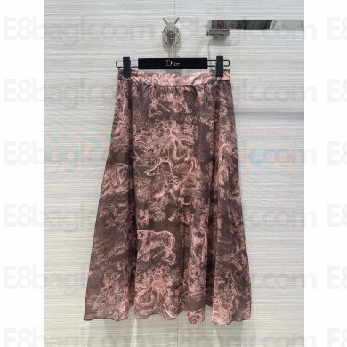 DIOR Gray and Pink Cotton Muslin with Toile de Jouy Reverse Motif Dioriviera Flared Skirt 2023