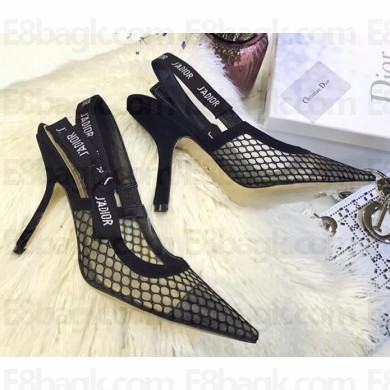 Dior Heel 9.5cm J'Adior Slingback Pumps High-Heeled Shoe In Black Mesh 2018