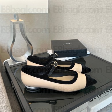 chanel Light Beige & Black Lambskin & Velvet Mary Janes G39604 2022