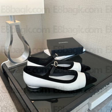 chanel white & Black Lambskin & Velvet Mary Janes G39604 2022