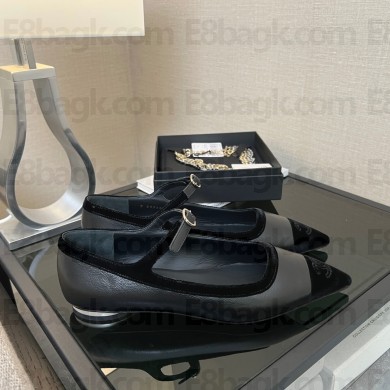 chanel black Lambskin & Velvet Mary Janes G39604 2022