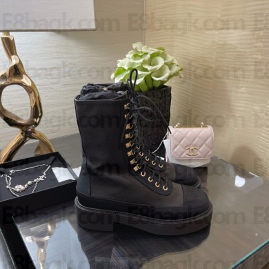 chanel black calfskin & satin lace-up G38086 2022