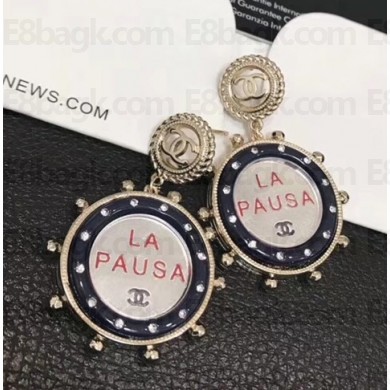 Chanel La Pausa Lifebuoy Earrings AB0753 Gold/Crystal/Navy Blue 2018