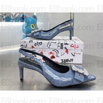 Dolce & Gabbana Patchwork denim slingbacks with rhinestone buckle 2023