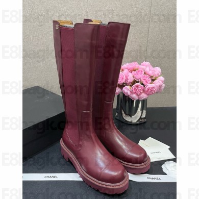 Chanel platform Calfskin High Boots burgundy 1107-2024