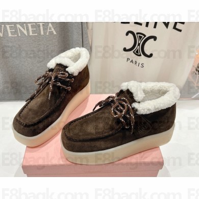 Miu Miu platform Suede And Shearling Lifestyle Booties coffee 1029-2024
