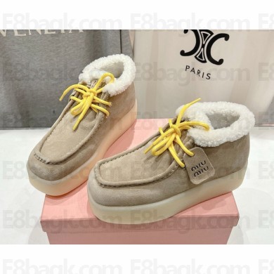 Miu Miu platform Suede And Shearling Lifestyle Booties beige 1029-2024
