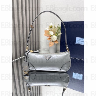 Prada Re-Edition 2002 small leather shoulder bag 1BC201 gray 2024