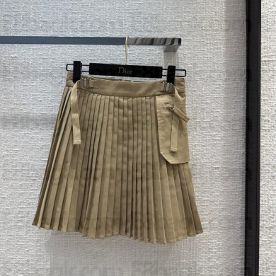 DIOR Beige Cotton Gabardine Pleated Miniskirt 2023
