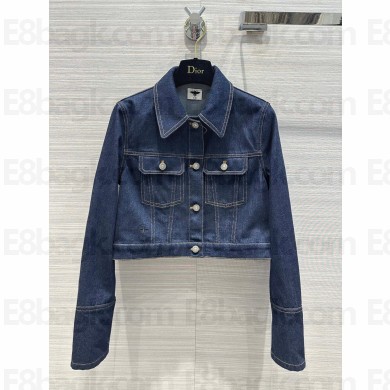 DIOR Blue Raw Cotton Denim Cropped Jacket 2023