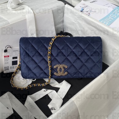 Chanel Clutch with Chain in VELVET AP3363 navy 2023
