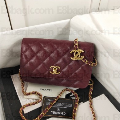 Chanel Wallet on Chain in Pearly Grained Calfskin AP3479 burgundy 2023
