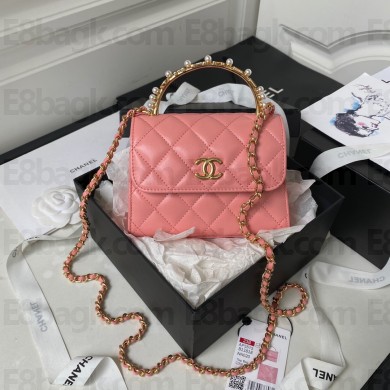 Chanel Clutch with Chain in Lambskin and Imitation Pearls AP3513 PINK 2023