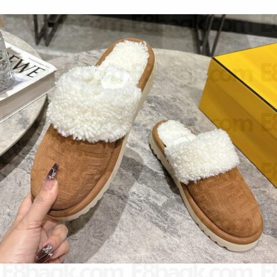 Fendi brown FF suede leather slippers with shearling 2024