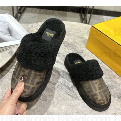 Fendi brown FF Cloth slippers with shearling 2024