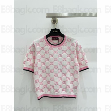 Gucci Cotton crewneck top with GG intarsia 788766 2024