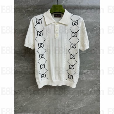 Gucci Cotton knit polo top with GG intarsia 747086 2024
