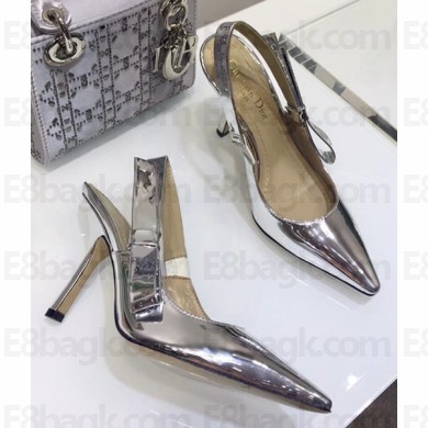 Dior Heel 9.5cm Sweet-D Slingback Pumps High-Heeled Shoe Silver 2018