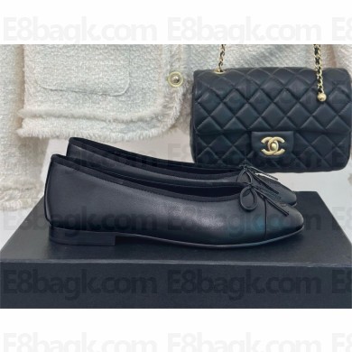 Chanel black calfskin Classic Bow Ballerinas Flats 