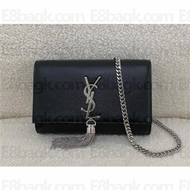Saint Laurent KATE SMALL TASSEL IN GRAIN DE POUDRE EMBOSSED LEATHER BLACK/silver 2024(original quality)