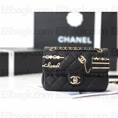 Chanel Pearl Strass Signature black flap bag 2022(original quality)