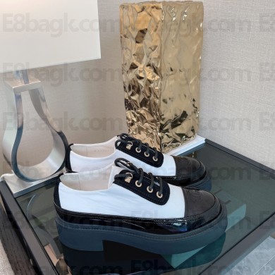 chanel nylon,suede calfskin&patent calfskin white/black lace-ups G38081 