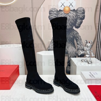 Valentino Garavani Rockstud thigh-high boots in suede leather 2023