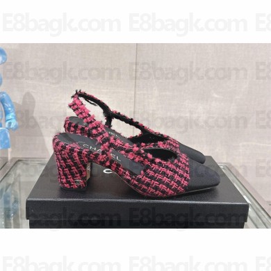 Chanel Heel 6.5cm Tweed & Lambskin pink/black Slingbacks G31318 2023