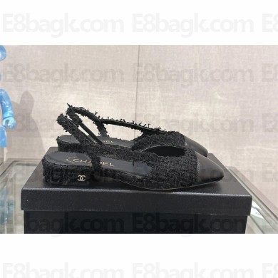 Chanel Heel 2cm tweed&lambskin black Slingbacks G31319 2023