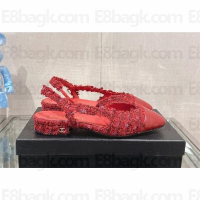 Chanel Heel 2cm tweed&lambskin red Slingbacks G31319 2023