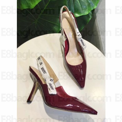 Dior Heel 9.5cm J'Adior Slingback Pumps High-Heeled Shoe Patent Leather Burgundy 2018