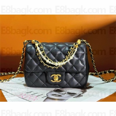 chanel Shiny Lambskin, Imitation Pearls & Gold-Tone Metal Mini Flap Bag Black AS4385 2024