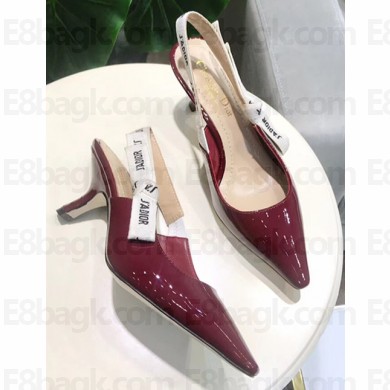 Dior Heel 6.5cm J'Adior Slingback Pumps High-Heeled Shoe Patent Leather Burgundy 2018