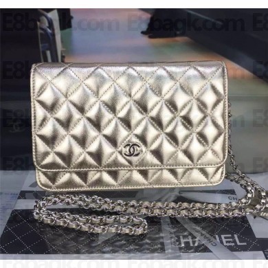 Chanel gold Metallic Lambskin Wallet On Chain with black cc logo
