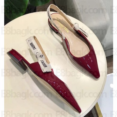 Dior J'Adior Slingback Ballet Flat Pumps Shoe Patent Leather Burgundy 2018