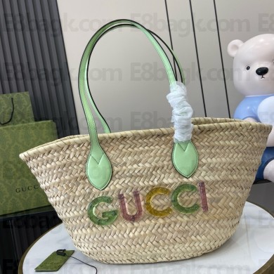 GUCCI Small straw tote with Gucci logo 779524 2024