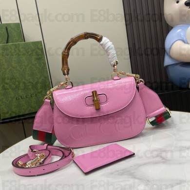 Gucci Bamboo 1947 Patent Leather Small bag with Embossed GUCCI Logo pink 675797 2024