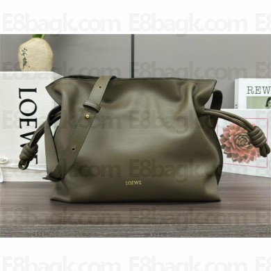 Loewe Medium Flamenco Clutch Bag in Nappa Calfskin dark khaki green