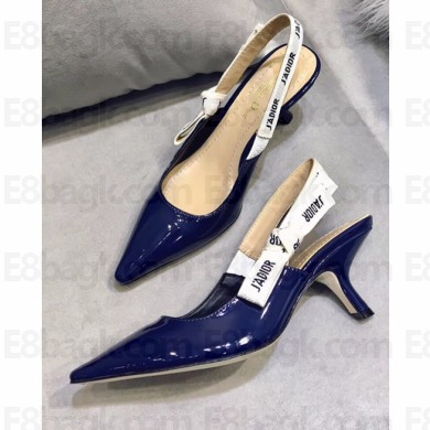 Dior Heel 6.5cm J'Adior Slingback Pumps High-Heeled Shoe Patent Leather Blue 2018