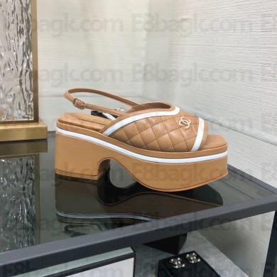 Chanel Heel 7.5cm Platform 4cm Lambskin & Patent Calfskin Sandals G45009 apricot 2023