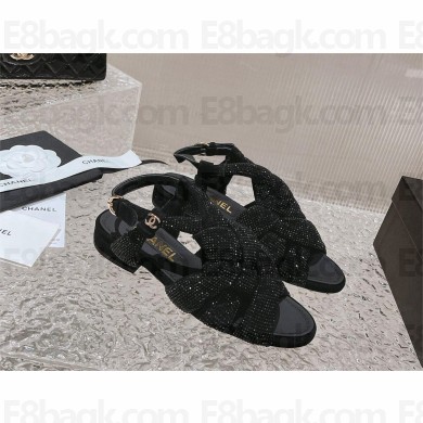 Chanel Strass & Suede Kidskin Sandals G45011 black 2023