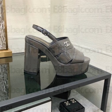 Chanel Heel 10.5cm Patent Crumpled Lambskin Sandals G45016 gray 2023
