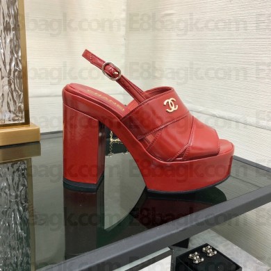 Chanel Heel 10.5cm Patent Crumpled Lambskin Sandals G45016 dark red 2023