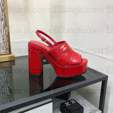 Chanel Heel 10.5cm Patent Crumpled Lambskin Sandals G45016 red 2023