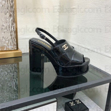 Chanel Heel 10.5cm Patent Crumpled Lambskin Sandals G45016 black 2023